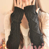 1 Pair Autumn Winter Women Knit Gloves Arm Wrist Sleeve Warmer Girls Rhombus Long Half Winter Mittens