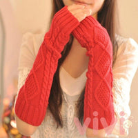 1 Pair Autumn Winter Women Knit Gloves Arm Wrist Sleeve Warmer Girls Rhombus Long Half Winter Mittens