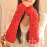 1 Pair Autumn Winter Women Knit Gloves Arm Wrist Sleeve Warmer Girls Rhombus Long Half Winter Mittens